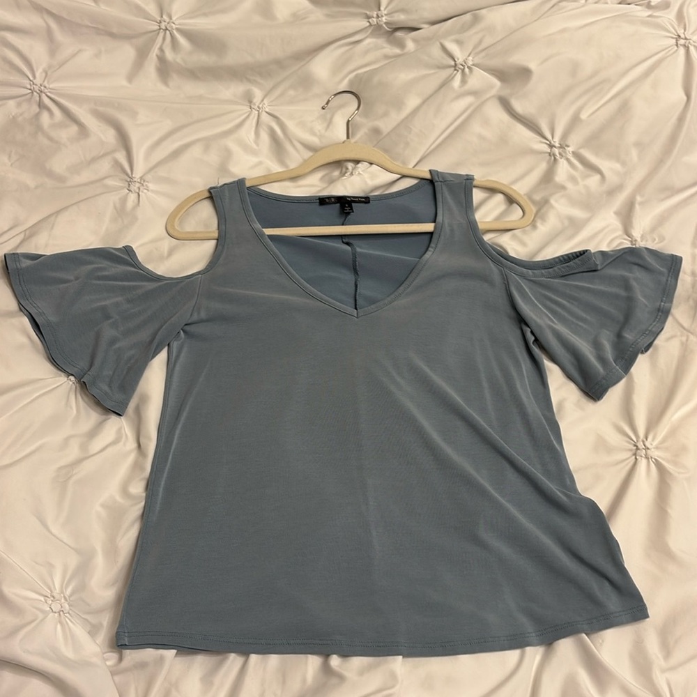 Blue angel sleeve off the shoulder top